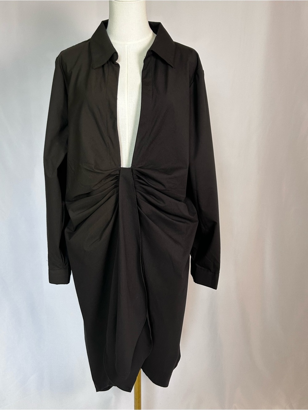 Ashley Stewart NWT Black Tie Front Shirt Dress High Low Plus Size 18 Long Sleeve